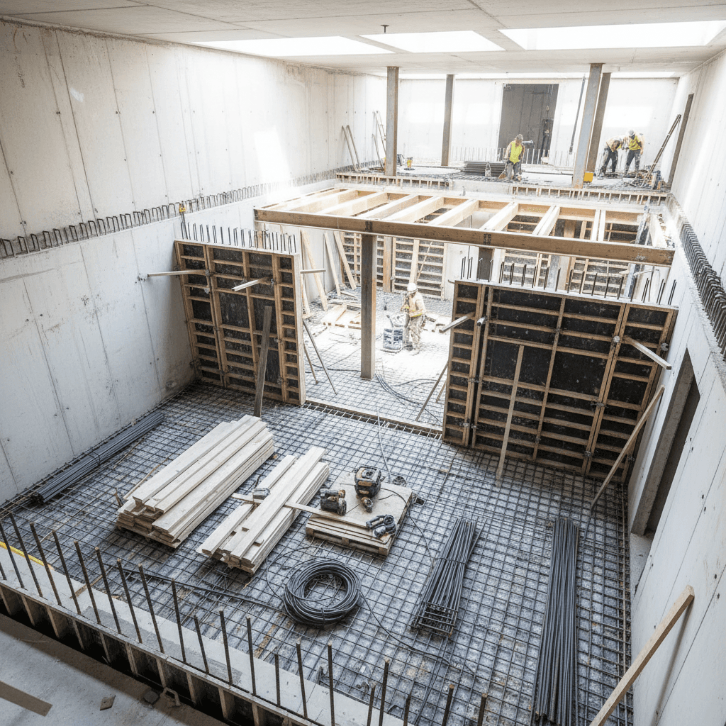 Luxury basement structure during construction