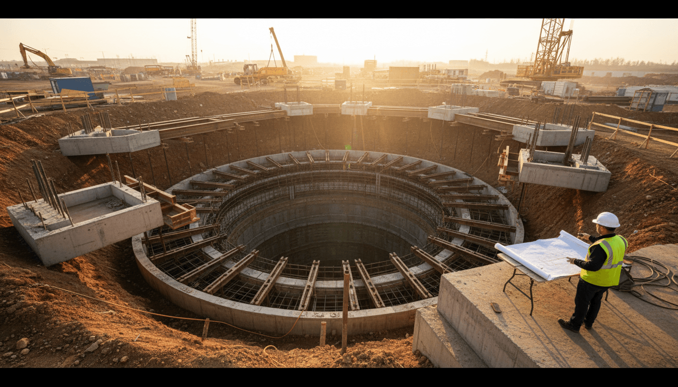 Precision bored pier installation on a complex Sydney construction site with structural engineering detail