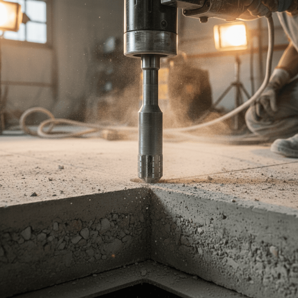 Bored pier drilling equipment on steep residential site